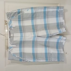 Tony Hawk White, Light Blue & Gray Plaid Flat Front Shorts